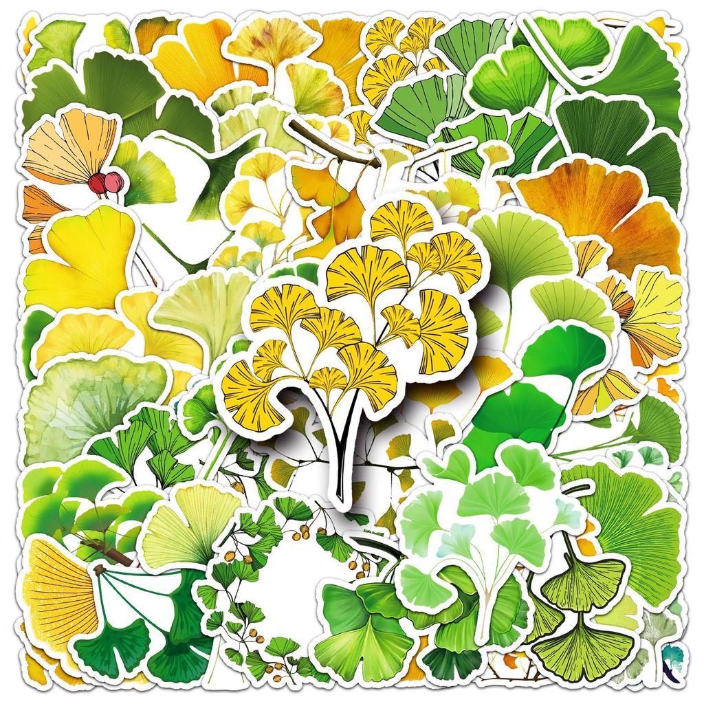 50 Ginkgo Tree Graffiti Stickers Personalized Plant Leaf Decoration Mobile Ticket Water Cup Waterproof Stickers