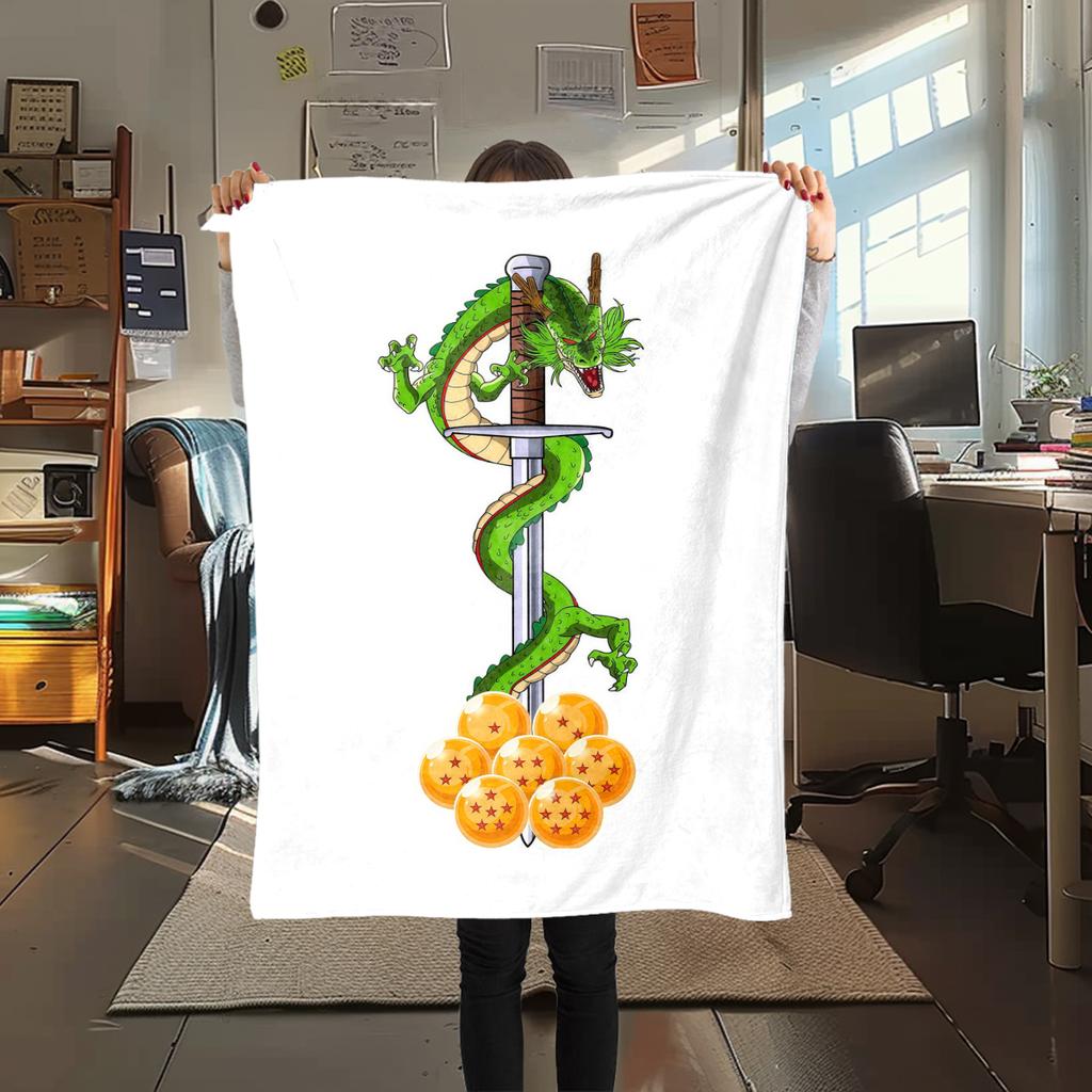 1 Stück Shenron Druck Flanelldecke, Hohe Qualität für alle Jahreszeiten, Heimdekoration, Wärme und Komfort, Perfekt für Weihnachtsgeschenke