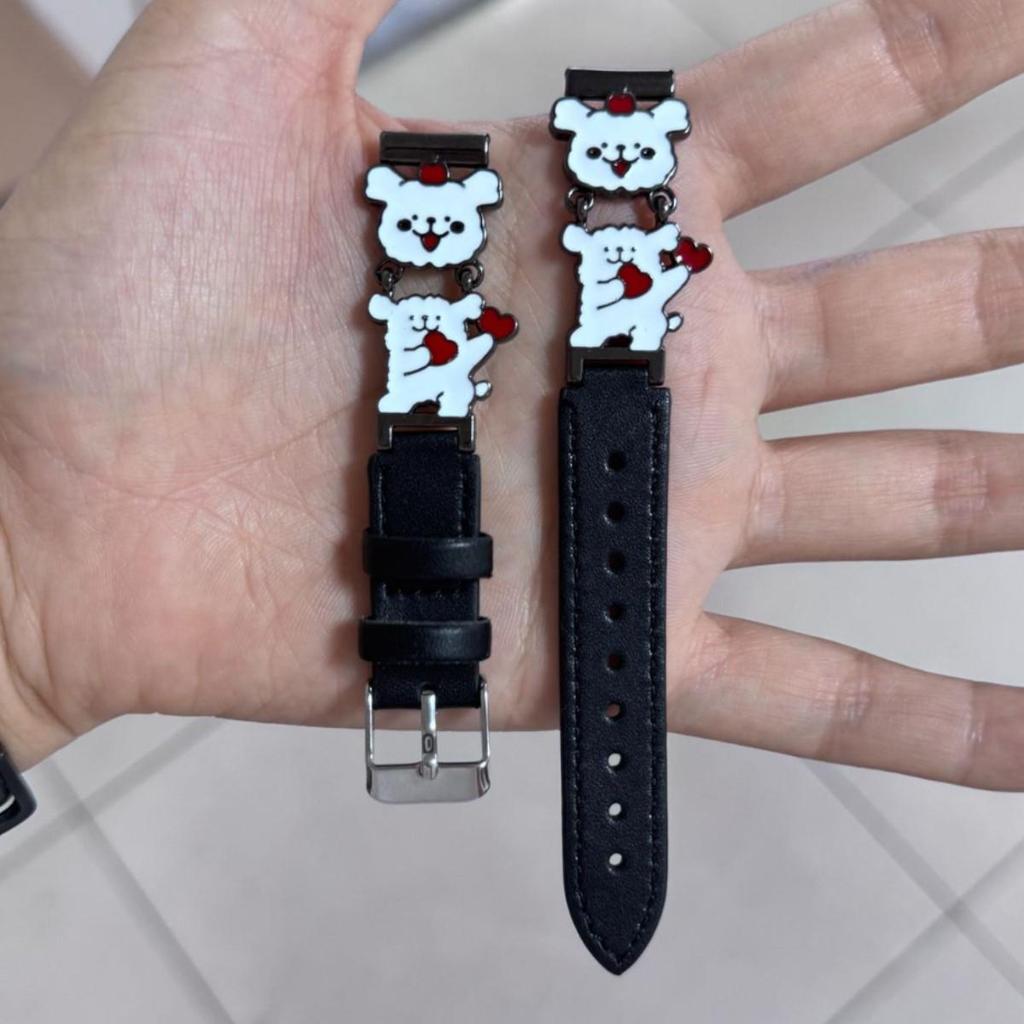 Heart-Shaped Bear Leather Wristband for Apple/Huawei/Xiaomi Devices (14mm) - Trendy Cartoon Design