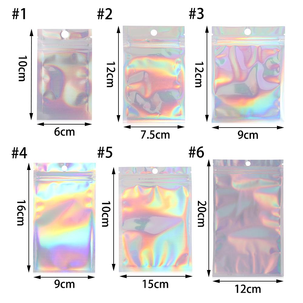 20 Pcs Zip Bags Aluminum Foil Hologram Food Mylar Pouch Small Water Proof Zipper Reclosable Pouches Plastic Self Seal Bag