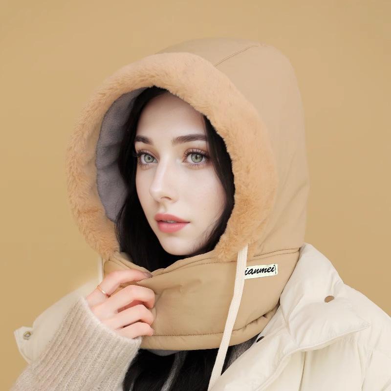 Winter Outdoor Cycling for Women's Cold Proof Scarf Integrated with Velvet and Versatile Warm Hat Men's Down Lei Feng Hat