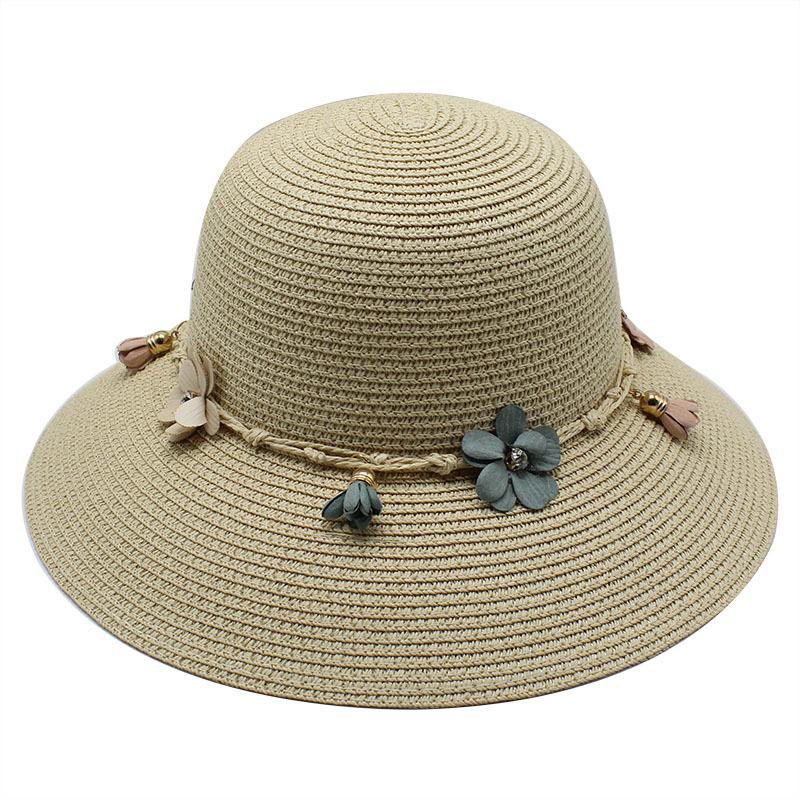 Flower Straw Hat Women'S Summer Small Fresh Beach Hat Parent-Child Hat Foldable Sun Hat Outdoor Bucket Hat