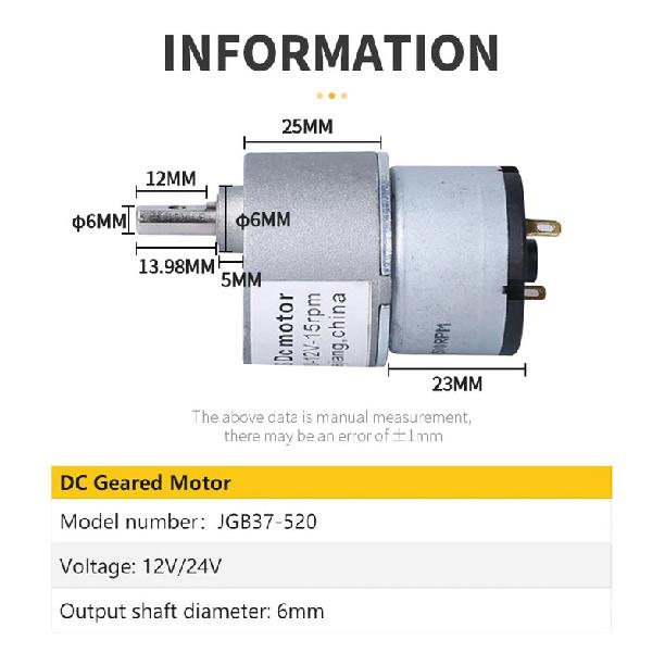 JGB37-520 Miniature High Torque Micro Metal Gear Reducer Motor 12V/24V 5RPM~750RPM Micro Speed Adjustable Forward And Reverse