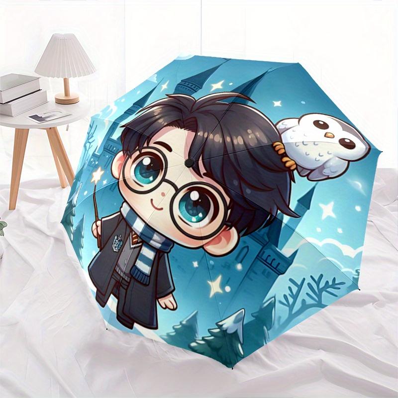 1pc Cartoon Harry Potter & Owl Automatic Opening and Closing Umbrella, Lightweight 3-Fold, With Cute Cartoon Characters, Suitable for Home,