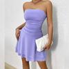 2026 European & American Style Women's Strapless Pleated Bodycon Dress - Slim Fit, Sexy Fashion