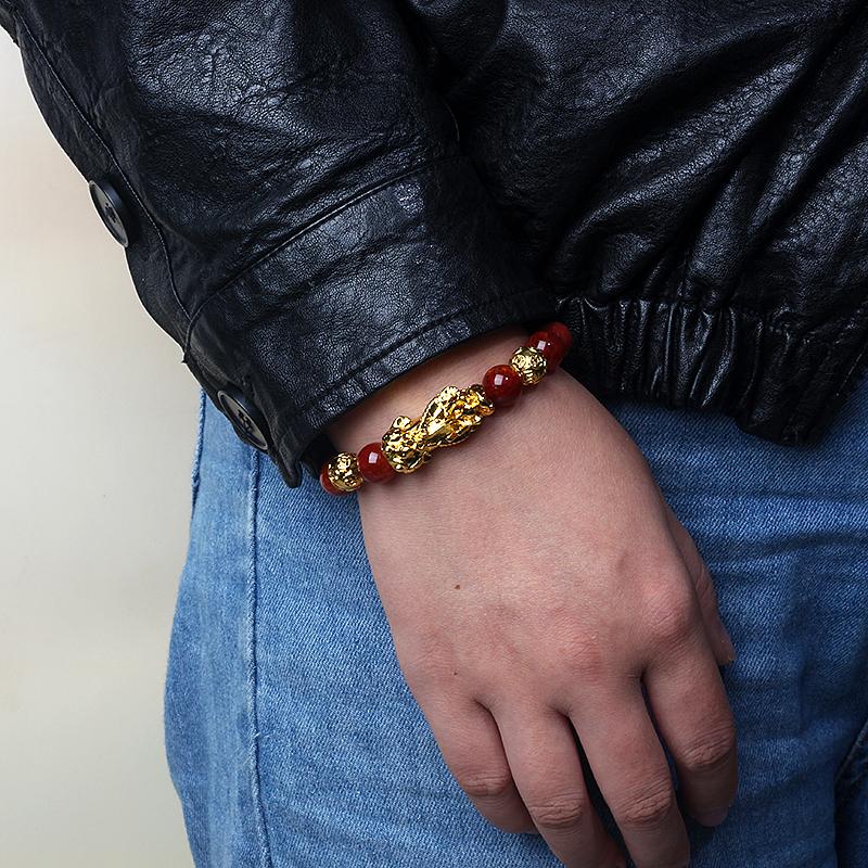 Feng Shui Black Obsidian Wealth Bracelets Men Color Changed Pi Xiu Bracelets Women 10mm Dragon Mantra Bead Bangle Lucky Jewelry
