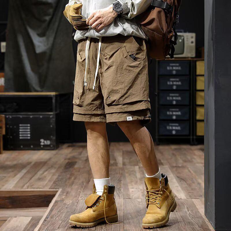 Men's Quick-Drying Waterproof Outdoor Work Shorts: Trendy Faux Two-Piece Mountain Style Five-Point Summer Pants.