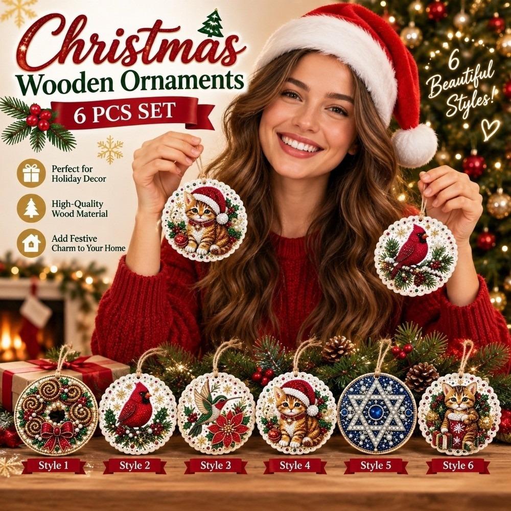 6pcs Santa Wooden Christmas Ornaments DIY Craft Xmas Tree Hanging Ornament  New Year Gift