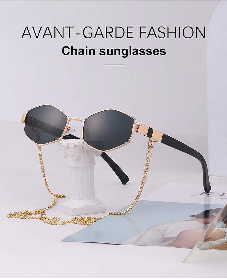 Korean Style Women's Round Frame Sunglasses with Fashion Chain