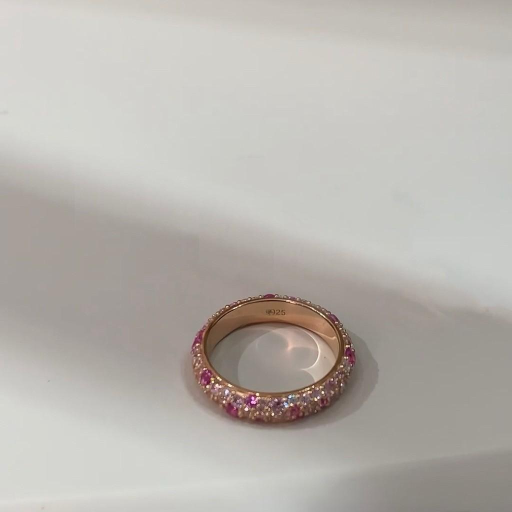 Pink Eyecatching Summer Full Row Crystal Ring With Unique Geometric Style Women For
