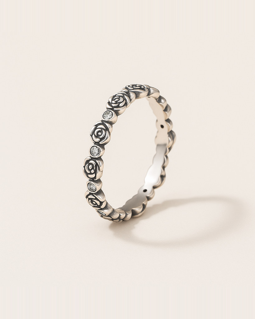 WOSTU 925 Sterling Silver Elegant Roseflower Band Rings For Women Paved Shiny Zircon Party Ring Special Jewelry Gift For Her