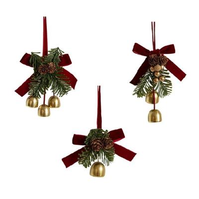 Velvets Bowknot Pinecone Bells Pendant for Christmas Tree Door Handle Hanging Ornament Decorative Charm Accessory