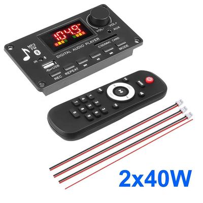 2*40W förstärkare Bluetooth 5.0 MP3 WMA-avkodarkort 5V-26V MP3-spelare Bil FM-radiomodul Stöd TF USB AUX 3.5 WAV samtalsinspelning