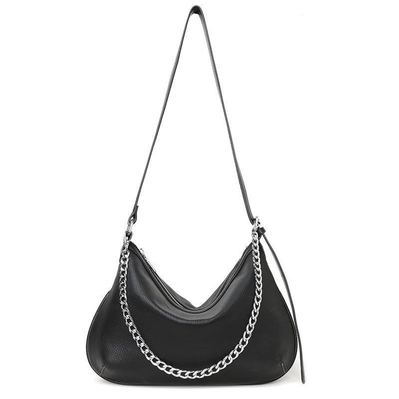 

Сумка кроссбоди на цепочке с узором личи, OEM, большая вместимость, из мягкой кожи, на плечо/подмышку чёрный