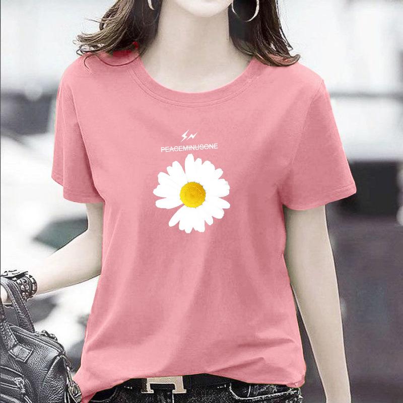GMXIA Women's Fashion Casual Summer Spring Solid Color Print Short Sleeve O-Neck T-shirts and Loose Tops