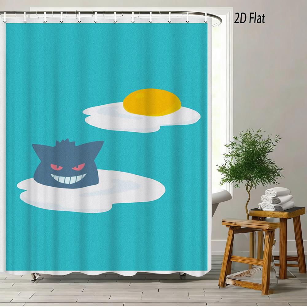 Pokmon Sword And Shield Bede & Allister With Chansey & Gengar Playful Prank Scene 2D Print Waterproof Shower Curtain, Clean Whi