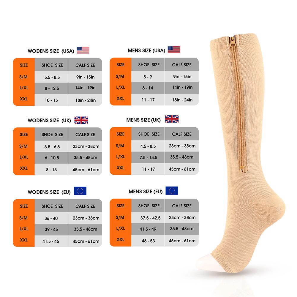 1Pc Copper Compression Sock With Zip Support Stocking For Circulation Chaussette De Compression Medias De Compresion