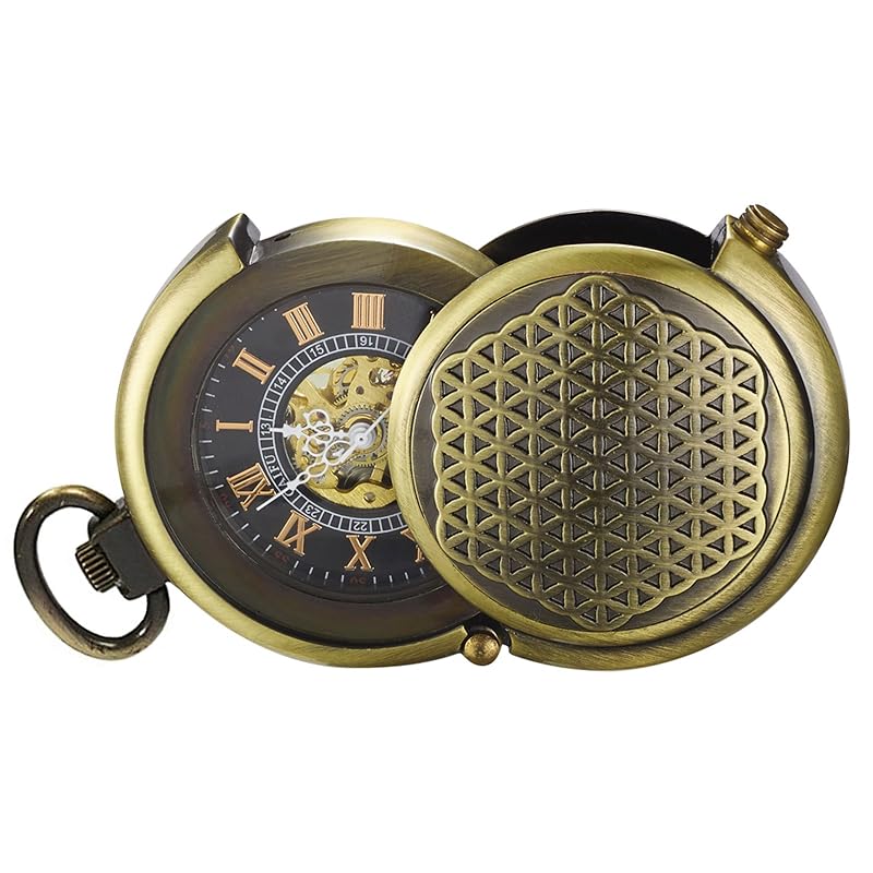 

TREEWETO men s vintage archaic antique bronze sculpture hide steampunk mechanical pocket watch chain with