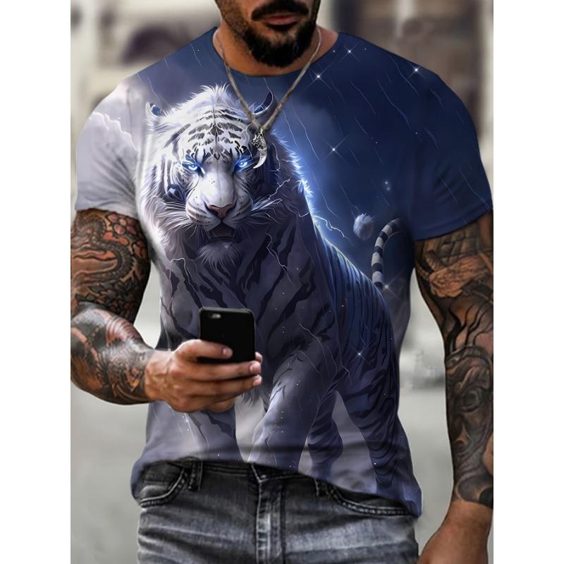 Animal Men's T-shirt 3d Lion Print Men's Tops Casual Short-sleeved Simple T-shirt Summer Round Neck T-shirt Men's Ultra Clothing