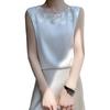 Silk T-shirt for Women Spring and Summer Round Neck Sleeveless Vest T-shirt Mesh Splicing Top Versatile Bottoming Shirt