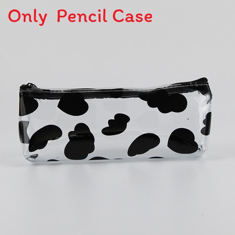 Transparent Pencil Case For Students Large Capacity School Supplies Organizer With Cow Dot Pattern