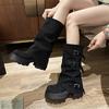 Fashion Winter Fashion Platform Thick Heel Woman Knight Boots Fashion Belt Buckle Slip On Mid Calf Booties