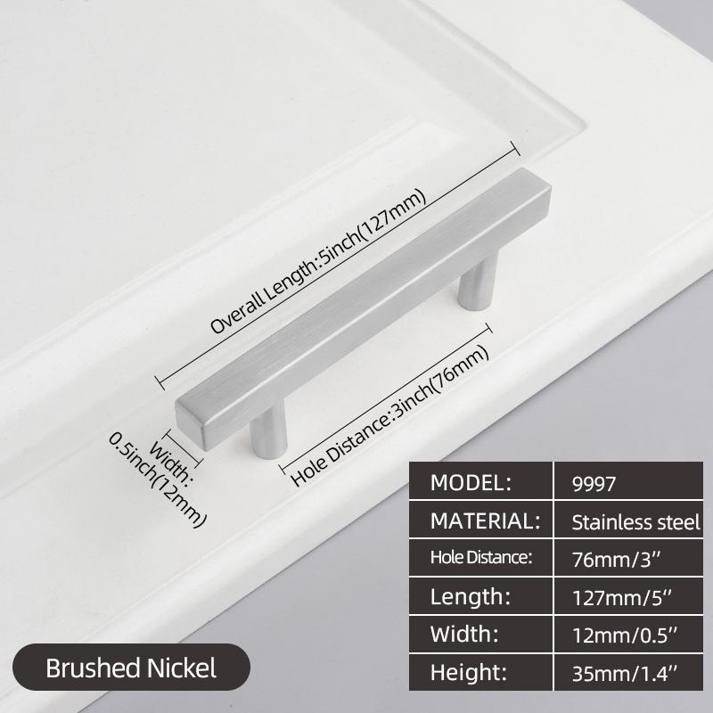 Oukali American Style Furniture Kitchen Cabinet Handle Cupboard Matt Black T Bar Square Stainless Steel Pull Handles