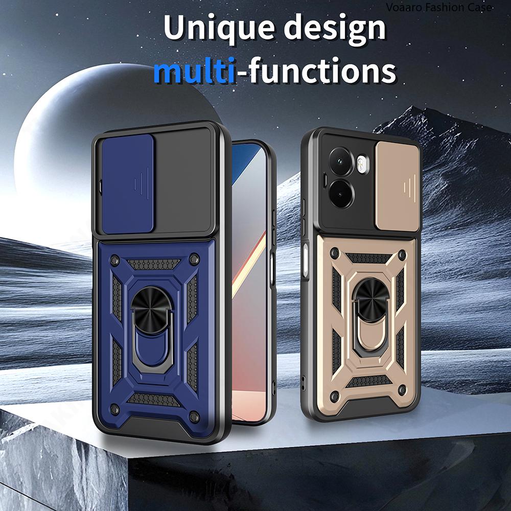 Slide Lens Armor Funda for Xiaomi POCO M7 4G Case for POCO M7 Plus 5G Case Magnetic Ring Stand Holder Cover Shockproof Capa