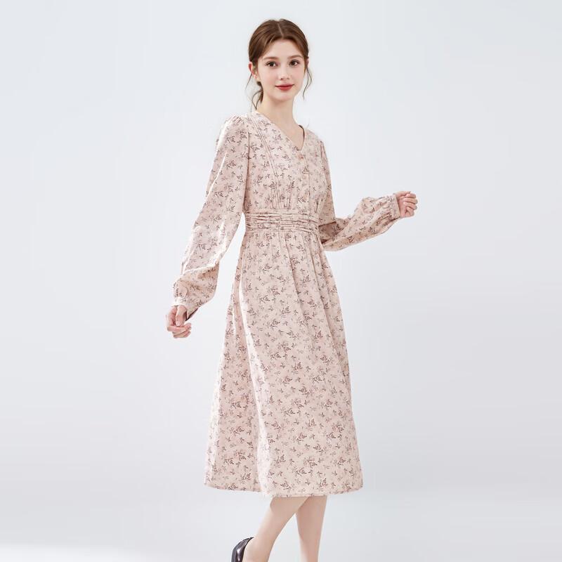 

Qiusbuiyiren Women s Floral V-Neck Long-Sleeve Midi Dress M
