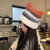 Rainbow Cat Ears Pullover Hat Gradient Women Beanie Hat Sweet Striped Bucket Hat  Ladies