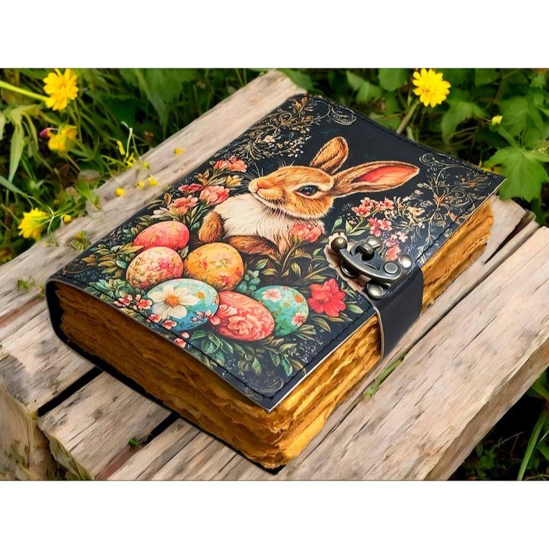 bunny rabbit Grimoire Leather Journal Notebook Journal for women - Fat journal handmade Deckle Paper Notebook Journal for gift