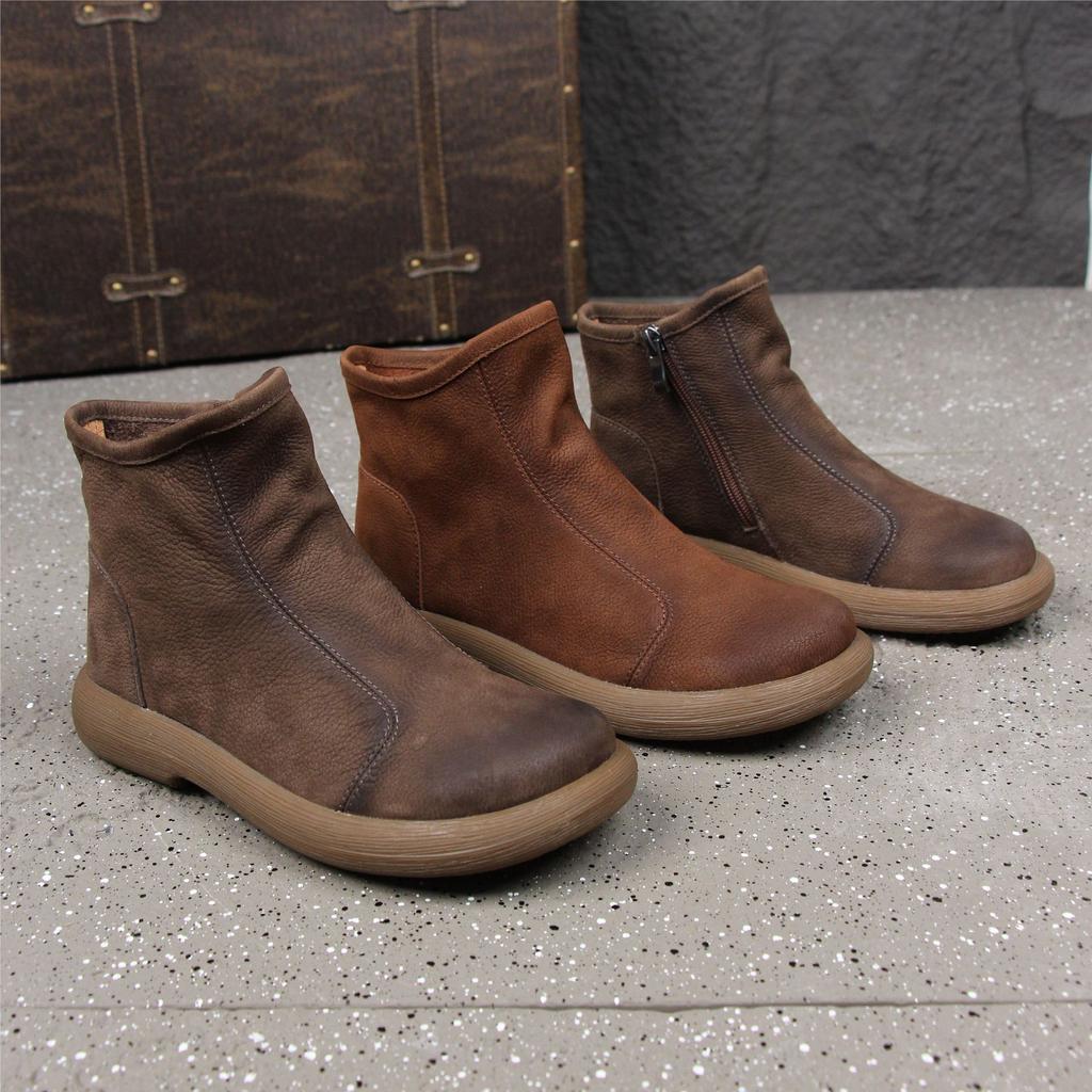 Travel, autumn and winter new women's boots retro round head side zipper short boots casual cigarette boots women