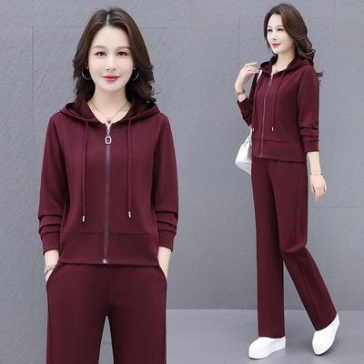 Khmer Women's Casual Zipper Cardigan Hoodie Set - Spring/Autumn Fashion for Mid-Aged Mothers