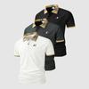Sportliches 3-teiliges Set für Herren - Kurzarm-Polohemd mit karierten Bündchen und Kragen, zweiknöpfiges Revers, feuchtigkeitsableitend, perfekt für den täglichen Freizeitlook
