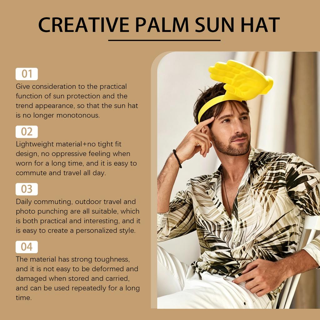 Creative Palm Sun Hat Lightweight Skin-Friendly Summer Outdoor Portable Adjustable Headband Unique Style Sun Protection Hat