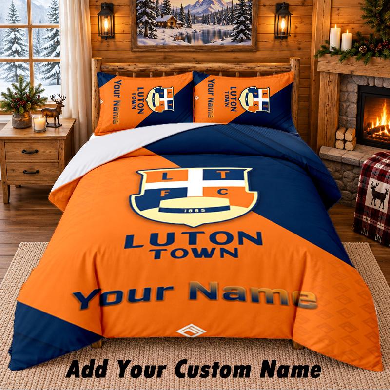 Luton Town Pattern Bedding 3Pcs Set Custom Name, Bed Sheet And Pillowcases For Home Bedroom