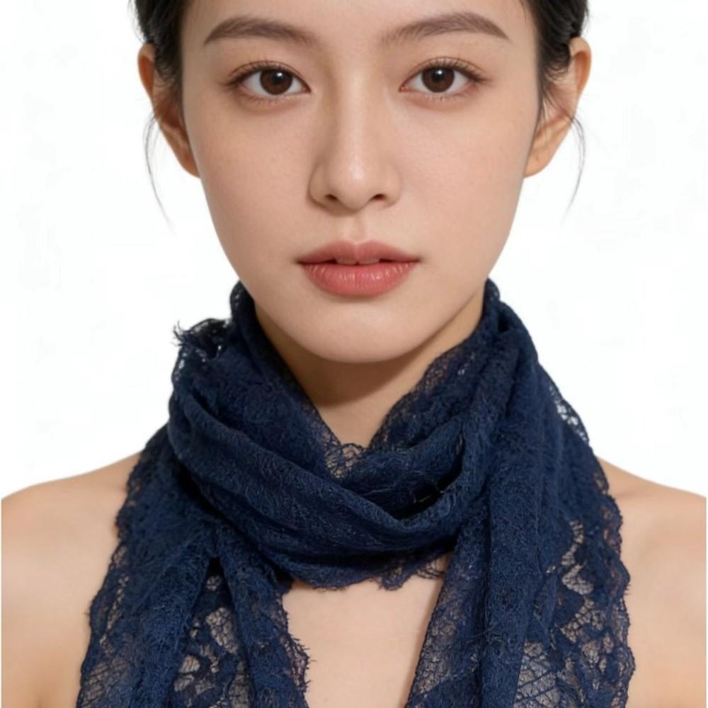 Solid Color Lace Scarf Long Decorative Scarf Elegant Flower Embroidered Veil