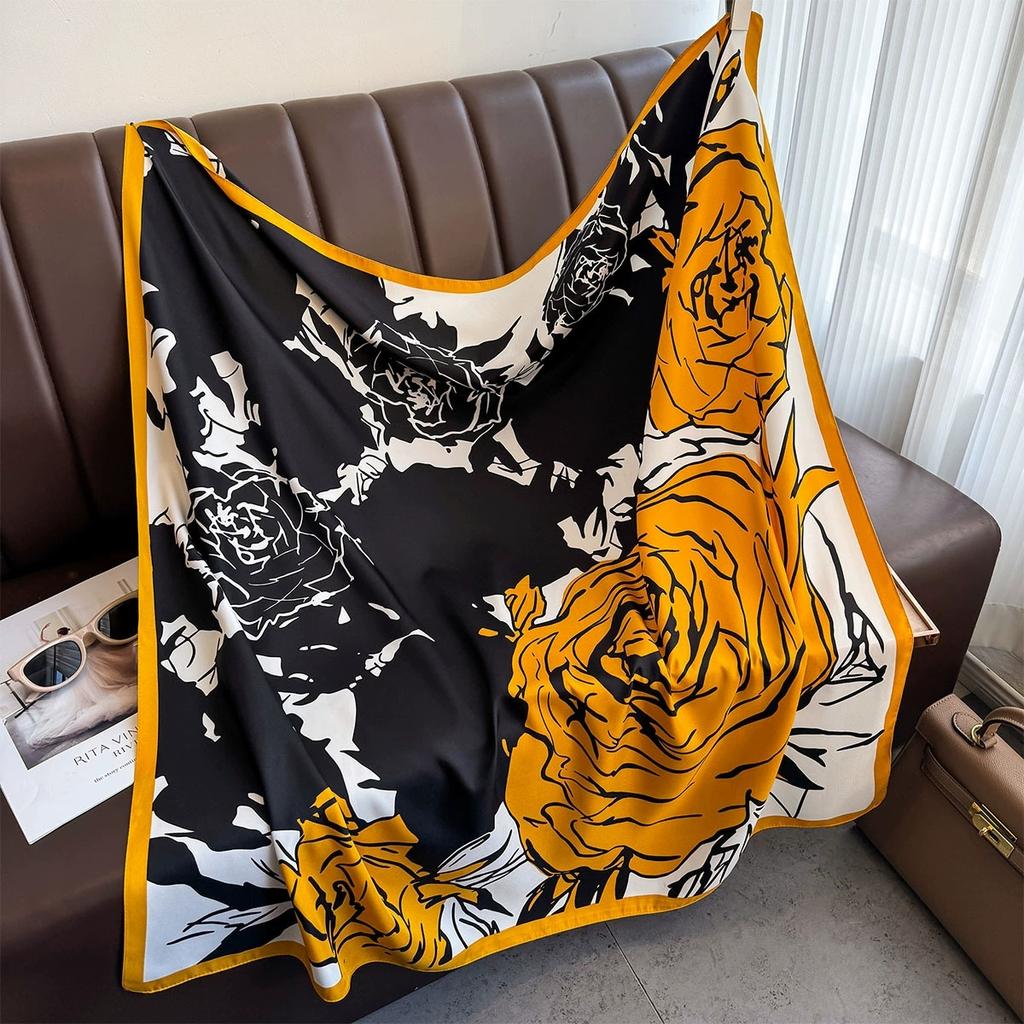 90x90cm Retro Flower Handkerchief Scarf For Women Small Shawl Scarfs Female Square Headband Bandana Head Scarves