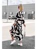 2025 European & American Spring/Autumn Fashion Print Long Shirt Dress with Tie-Up and Pockets