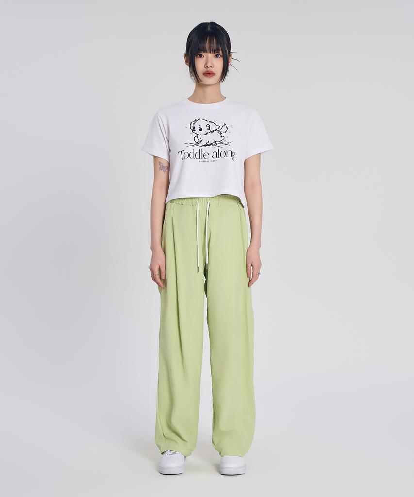 SLOW RECORD HOUSE Nylon One-Pleat Pants_Kiwi