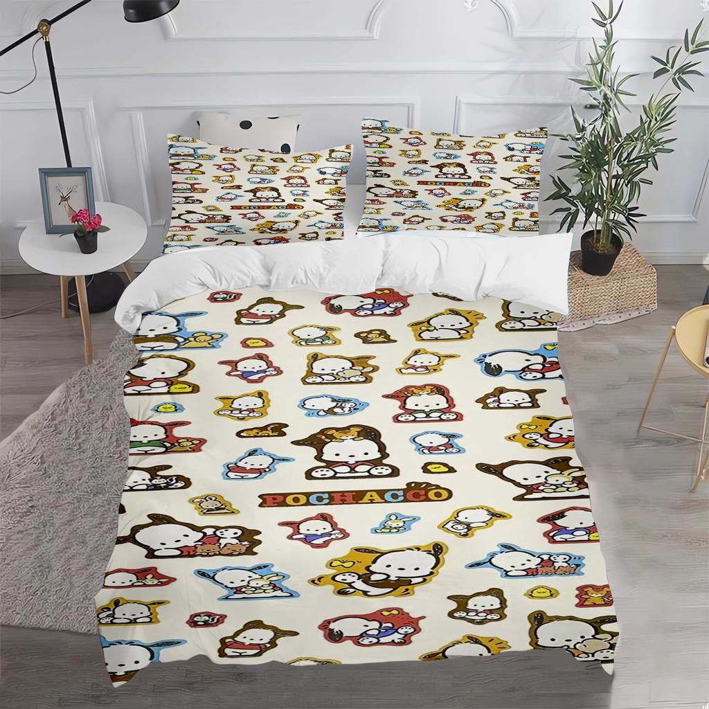 Cute 3D Printed Pochacco Anime Cartoon Bedding Set Soft Comfort Duvet Cover King Size For Kids Bedroom