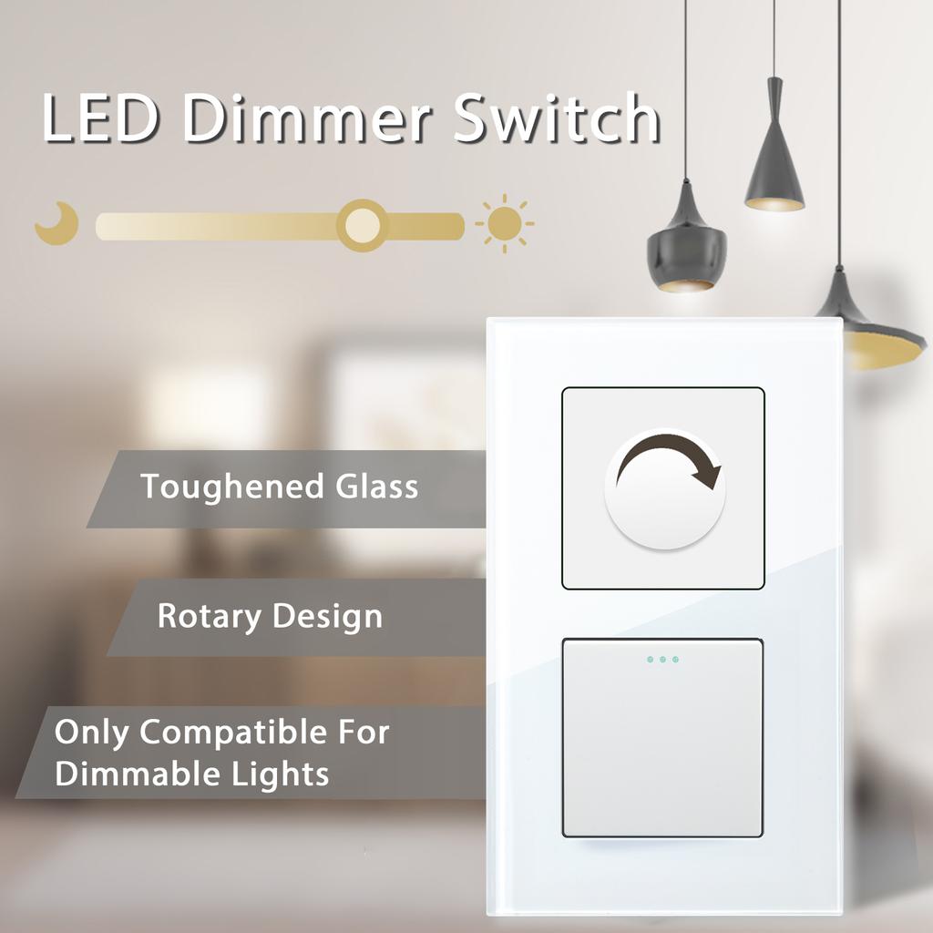 BSEED Mechanical Dimmer Fan Switch With 1/2/3Gang Wall Light Switches EU Socket USB Type-c Power Ports  2.1A Glass Panel