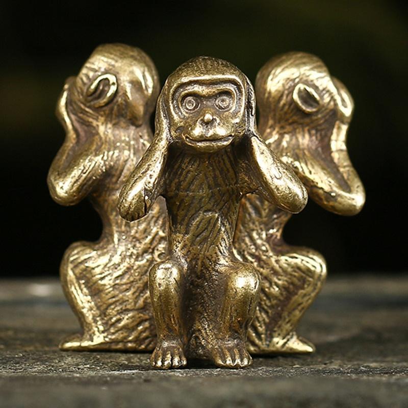 Vintage solid kobber Tre aper Te Kjæledyr Bronse Skulptur Hjemmeinnredning Tilbehør Bronse apefigurer Miniatyrer Skrivebordsdekor