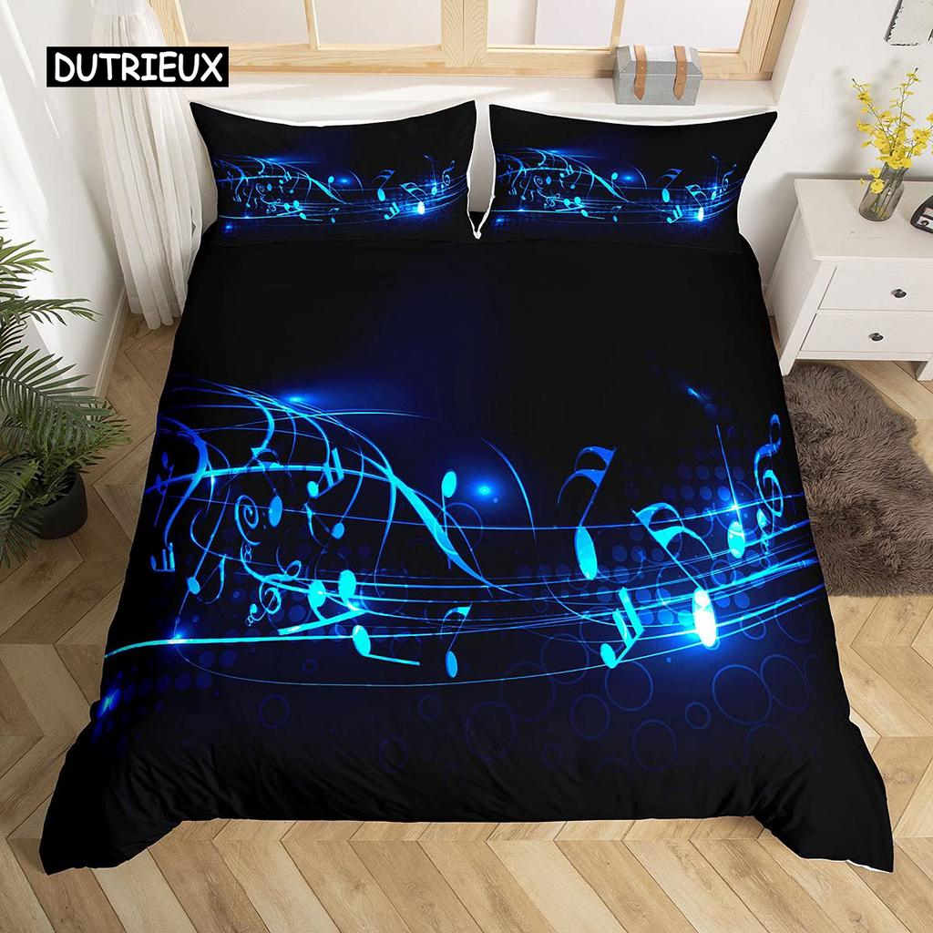 Music Bedding Set Piano Keyboard Music Note Duvet Cover Queen Size Bed Linen Comforter Microfiber Guitar Polyester Bedding Sets