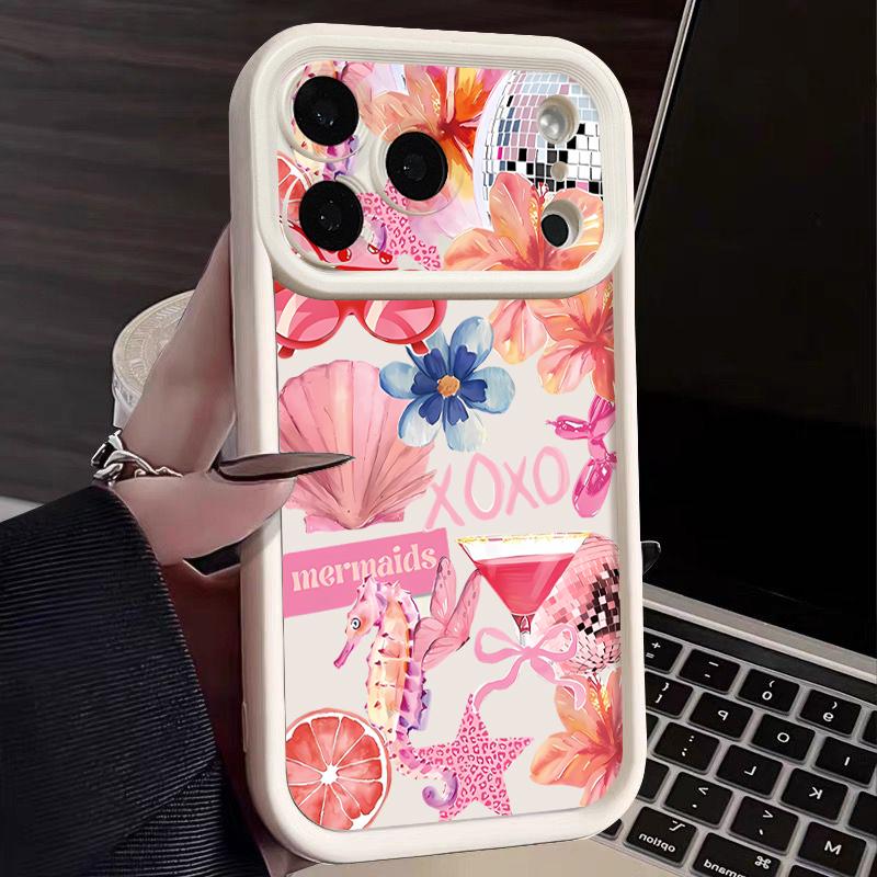 Shockproof Phone Case For iPhone 17 Pro Max Pink Cartoon Floral Pattern Silicone Cover For iPhone 16 Pro Max Cover iPhone 15 14 13 12 11 16E Air