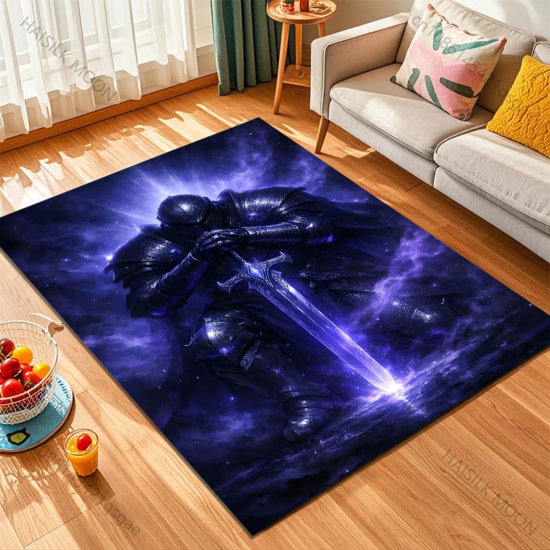 1PC Dark Knight Holding Glowing Sword Print Carpet Rug for Living Room Bedroom Sofa Doormat Home Decor Non-slip Floor Mat
