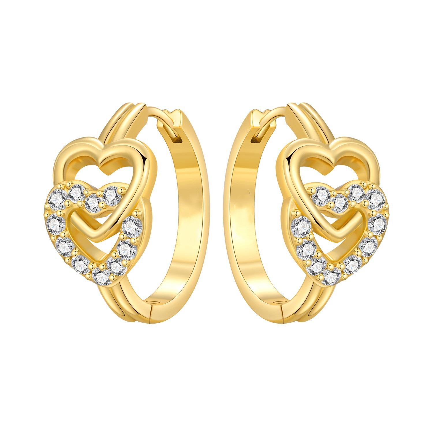 European American Style Earrings, Iris Flower Eight-pointed Star Rhinestone Hoop Earrings, Gold Plated Fashion Jewelry