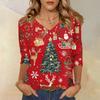Women's T Shirt CHristmas Print 3/4 Sleeve Daily Weekend Fashion Basic V- Neck Regular Top