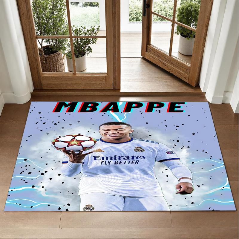 Kylian Mbappe Design Crystal Velvet Rug Soft Decorative Mat for Bedroom Entrance
