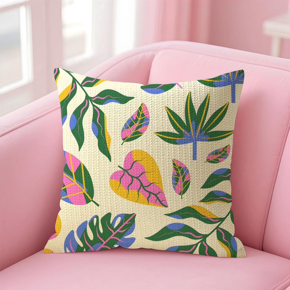 Leaves INS Cushion Cover Natural Linen Pillow Case DoubleSided Print Decorative Sofa Pillowcase Home Decor Gift